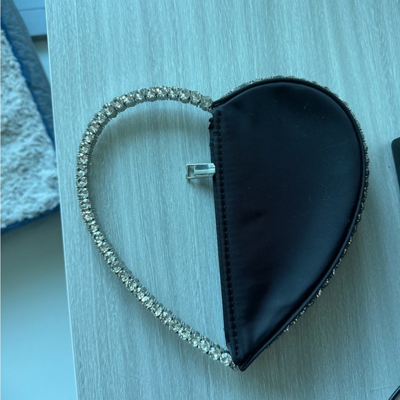 Amazon Handbags - Heart-Shaped Black Clutch with Rhinestone Handle